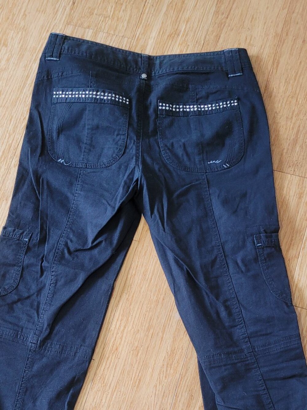 Inc Black capris Pants With Rhinestone Pockets with fold up option